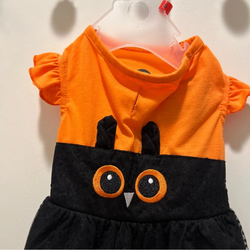 Halloween owl dog dress orange black small spooky